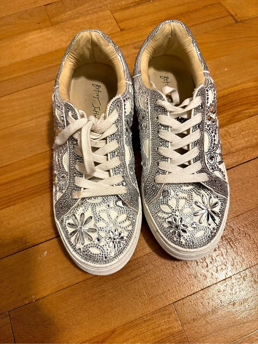 Betsey Johnson Sidny Rhinestone Platform Sneaker Sneakers White & Silver